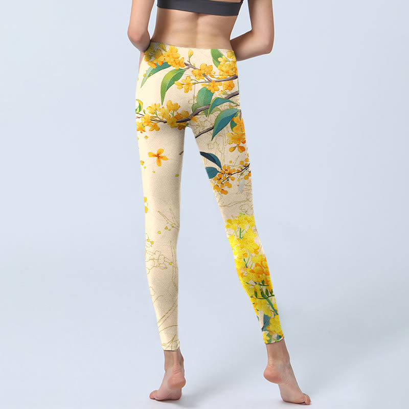 Buddha Stones、黄色のキンモクセイ、菜種プリントのジムレギンス、レディースヨガパンツ - image 7