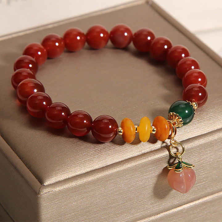 Buddha Stones赤瑪瑙 琥珀 桃色チャーム 自己受容ブレスレット