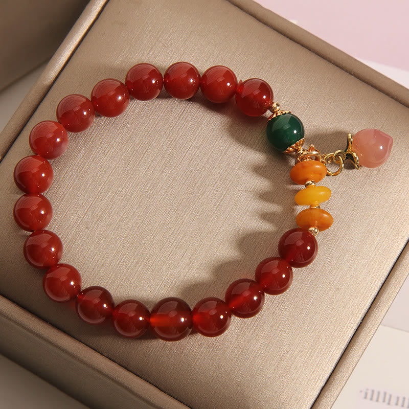 Buddha Stones赤瑪瑙 琥珀 桃色チャーム 自己受容ブレスレット