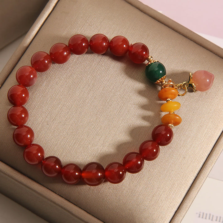 Buddha Stones赤瑪瑙 琥珀 桃色チャーム 自己受容ブレスレット