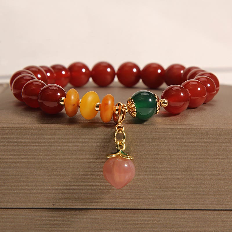 Buddha Stones赤瑪瑙 琥珀 桃色チャーム 自己受容ブレスレット