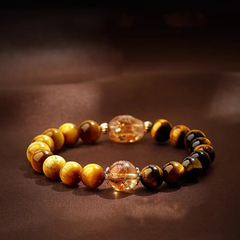 Buddha Stones天然イエローブラックタイガーアイ シトリン パワーブレスレット