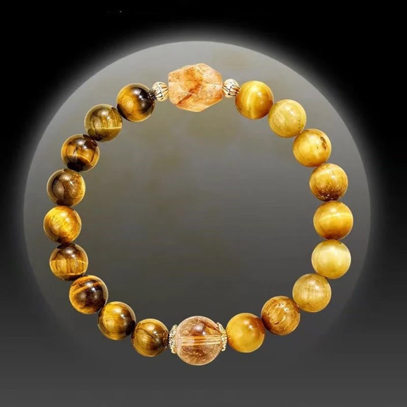 Buddha Stones天然イエローブラックタイガーアイ シトリン パワーブレスレット
