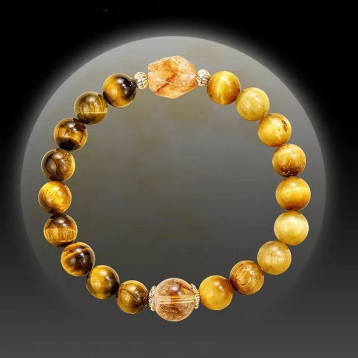 Buddha Stones天然イエローブラックタイガーアイ シトリン パワーブレスレット
