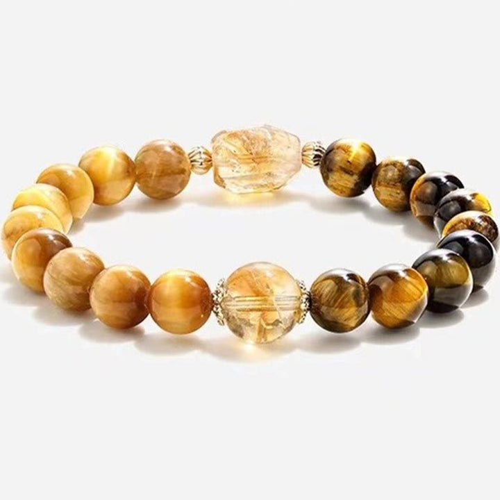 Buddha Stones天然イエローブラックタイガーアイ シトリン パワーブレスレット