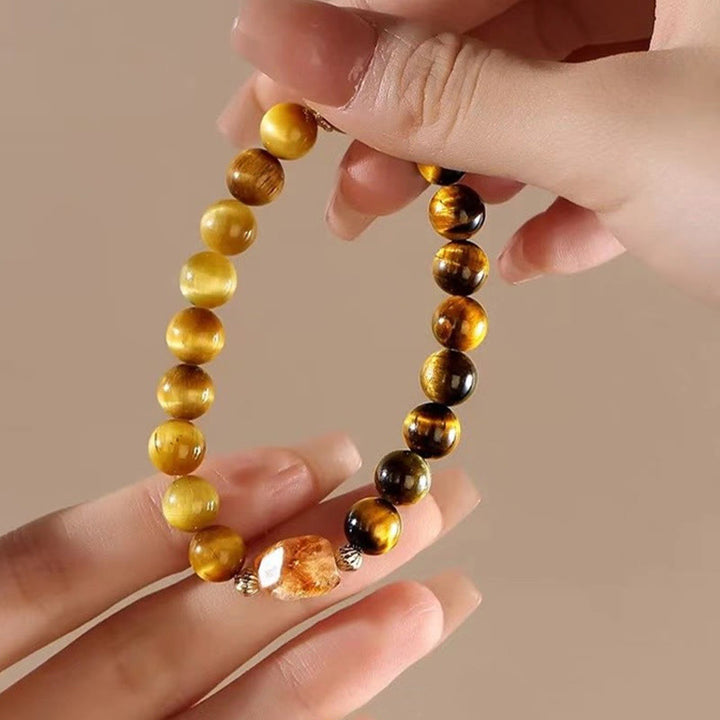 Buddha Stones天然イエローブラックタイガーアイ シトリン パワーブレスレット