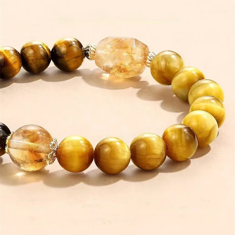 Buddha Stones天然イエローブラックタイガーアイ シトリン パワーブレスレット