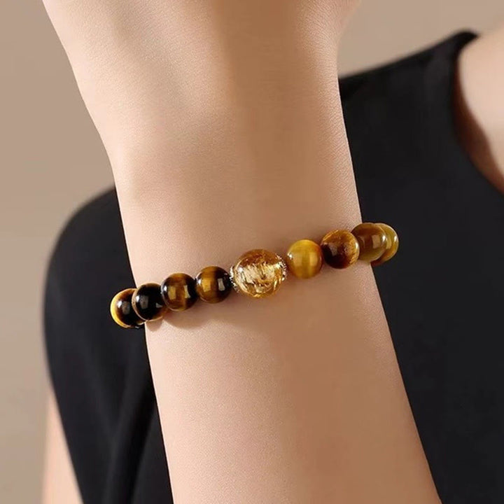 Buddha Stones天然イエローブラックタイガーアイ シトリン パワーブレスレット