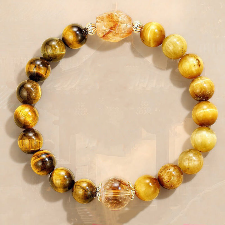 Buddha Stones天然イエローブラックタイガーアイ シトリン パワーブレスレット