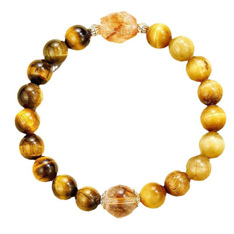 Buddha Stones天然イエローブラックタイガーアイ シトリン パワーブレスレット