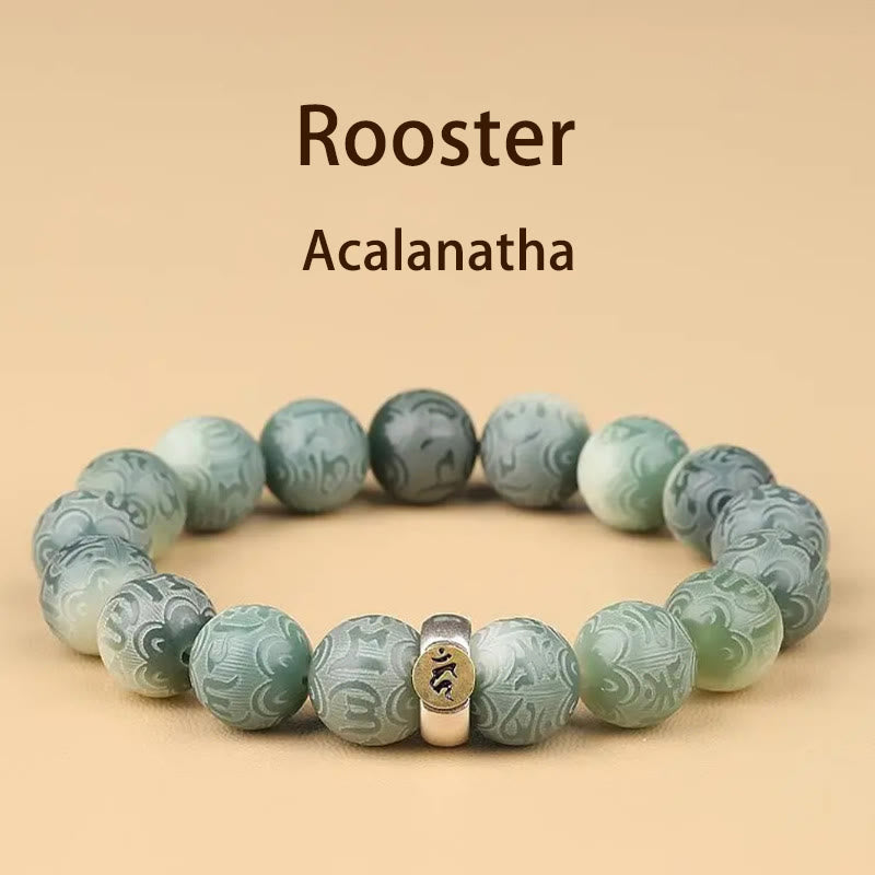 Buddha Stones十二支誕生仏菩提種子オーム・マニ・パドメ・フム刻まれた知恵ブレスレット
