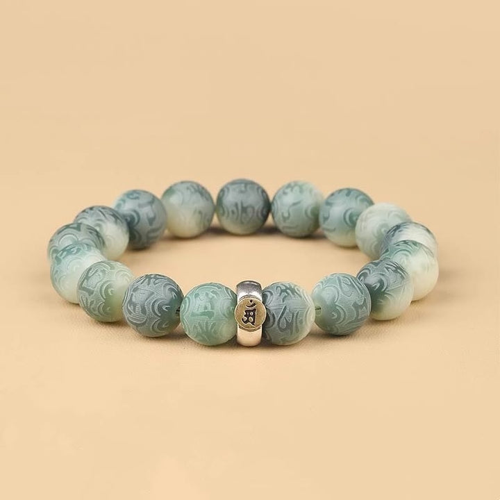 Buddha Stones十二支誕生仏菩提種子オーム・マニ・パドメ・フム刻まれた知恵ブレスレット