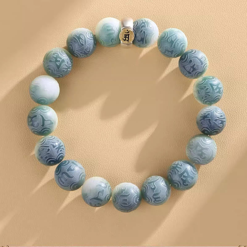 Buddha Stones十二支誕生仏菩提種子オーム・マニ・パドメ・フム刻まれた知恵ブレスレット