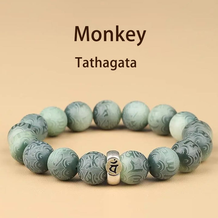 Buddha Stones十二支誕生仏菩提種子オーム・マニ・パドメ・フム刻まれた知恵ブレスレット