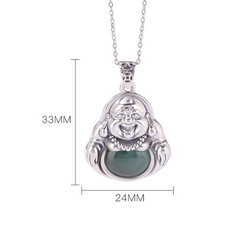 Buddha Stones999 スターリングシルバー 笑う仏陀 シアン 翡翠 蓮 成功 ネックレス チェーン ペンダント - image 6