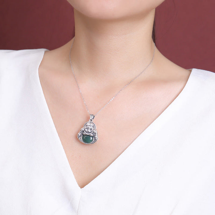 Buddha Stones999 スターリングシルバー 笑う仏陀 シアン 翡翠 蓮 成功 ネックレス チェーン ペンダント - image 5