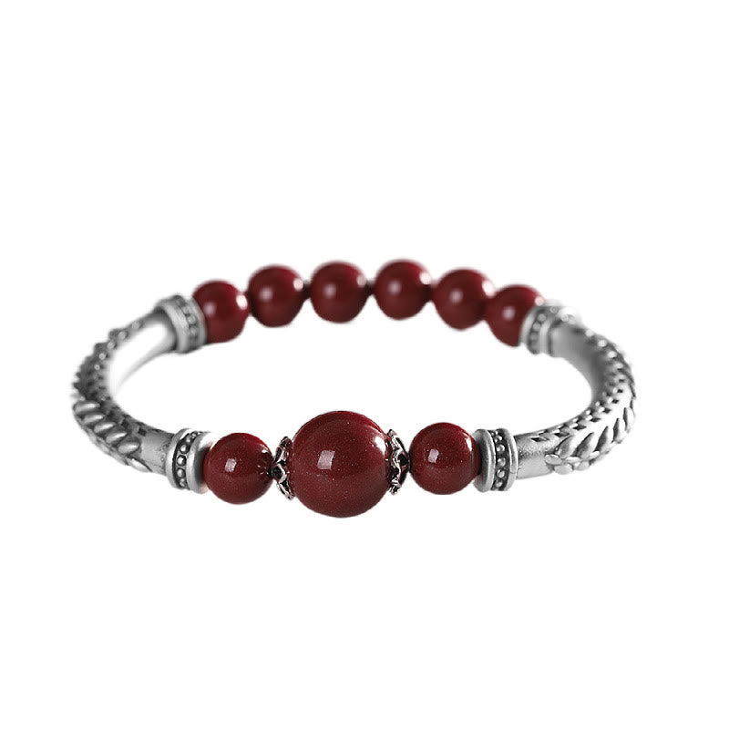 Buddha Stones999スターリングシルバー 辰砂 麦の穂 祝福ブレスレット バングル