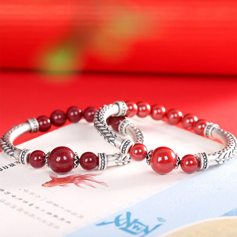 Buddha Stones999スターリングシルバー 辰砂 麦の穂 祝福ブレスレット バングル