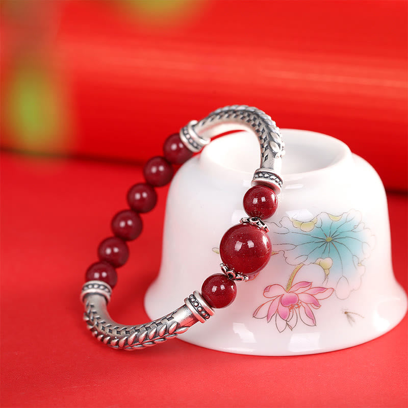 Buddha Stones999スターリングシルバー 辰砂 麦の穂 祝福ブレスレット バングル