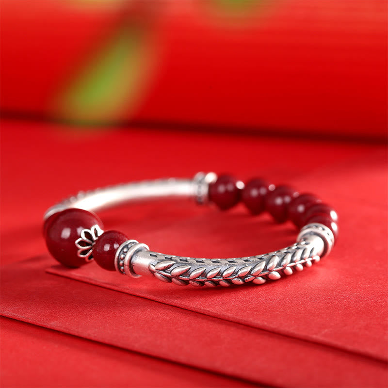 Buddha Stones999スターリングシルバー 辰砂 麦の穂 祝福ブレスレット バングル