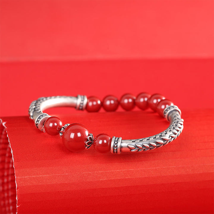 Buddha Stones999スターリングシルバー 辰砂 麦の穂 祝福ブレスレット バングル