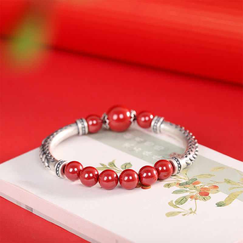 Buddha Stones999スターリングシルバー 辰砂 麦の穂 祝福ブレスレット バングル