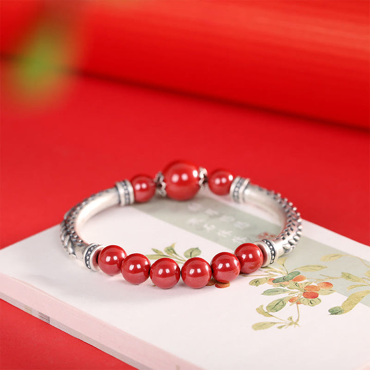 Buddha Stones999スターリングシルバー 辰砂 麦の穂 祝福ブレスレット バングル