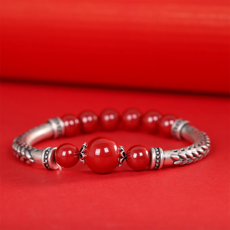 Buddha Stones999スターリングシルバー 辰砂 麦の穂 祝福ブレスレット バングル