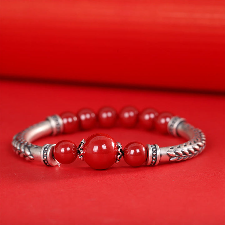 Buddha Stones999スターリングシルバー 辰砂 麦の穂 祝福ブレスレット バングル