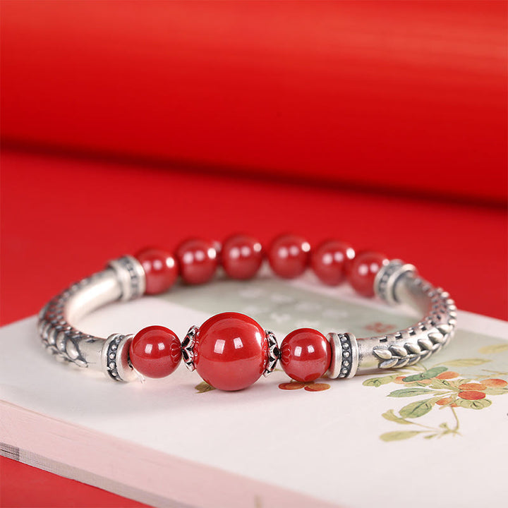 Buddha Stones999スターリングシルバー 辰砂 麦の穂 祝福ブレスレット バングル