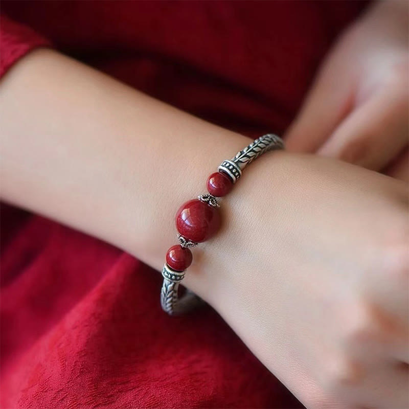 Buddha Stones999スターリングシルバー 辰砂 麦の穂 祝福ブレスレット バングル
