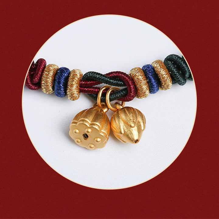 Buddha Stones999 スターリングシルバー 蓮の鞘デザイン 幸運の赤緑ストリングブレスレット