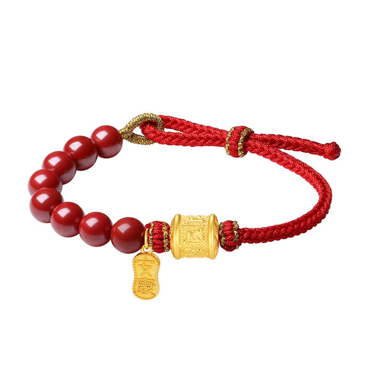 Buddha Stones999スターリングシルバー 6つの真実の言葉オーム・マニ・パドメ・フム辰砂 祝福の紐ブレスレット