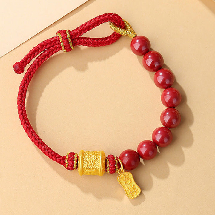 Buddha Stones999スターリングシルバー 6つの真実の言葉オーム・マニ・パドメ・フム辰砂 祝福の紐ブレスレット