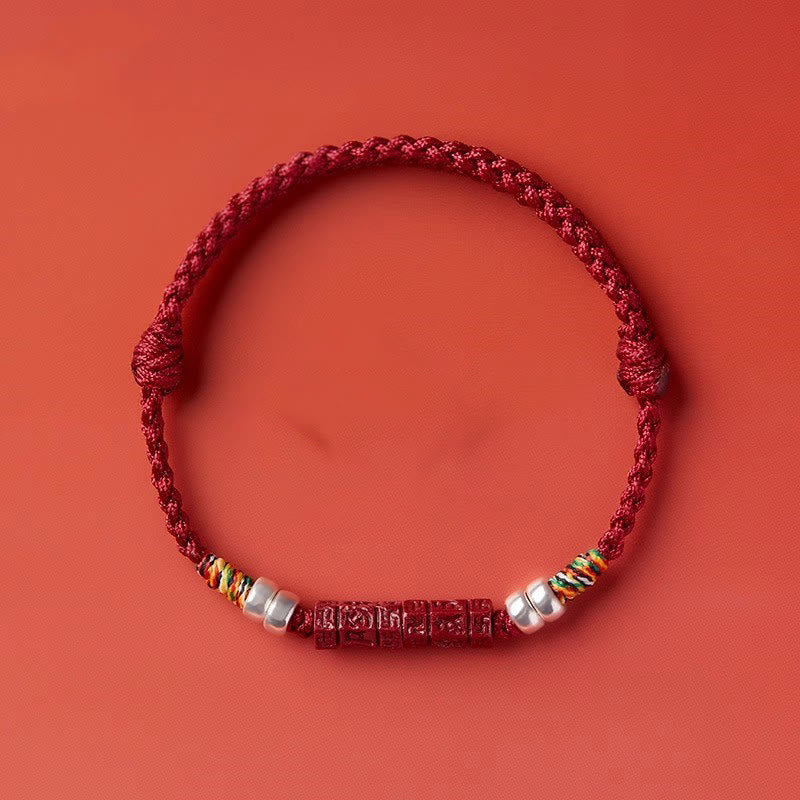Buddha Stones925 スターリングシルバーオーム・マニ・パドメ・フム辰砂 祝福 子供 大人用ブレスレット