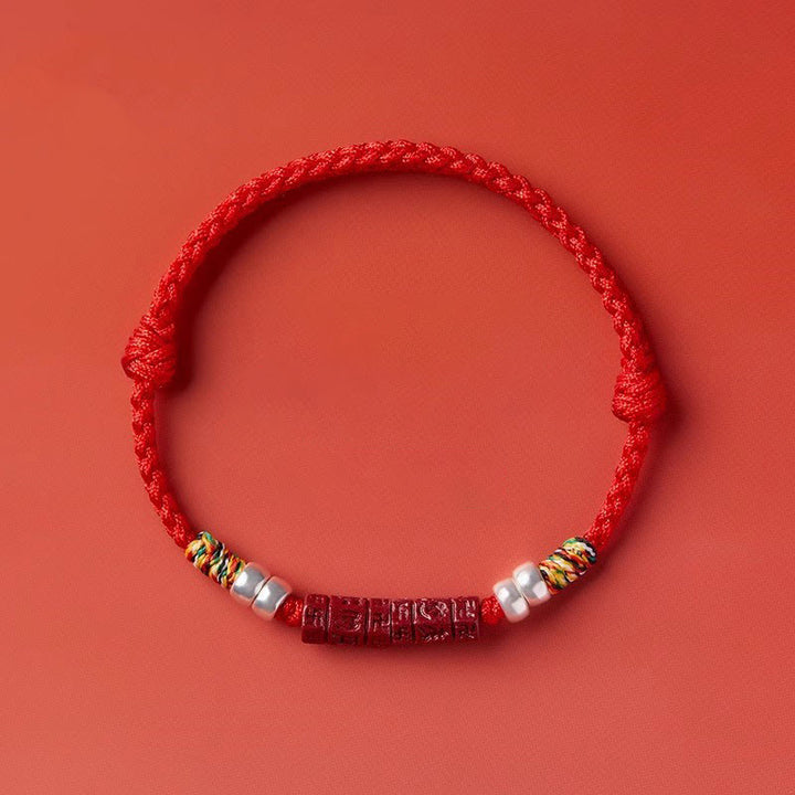 Buddha Stones925 スターリングシルバーオーム・マニ・パドメ・フム辰砂 祝福 子供 大人用ブレスレット