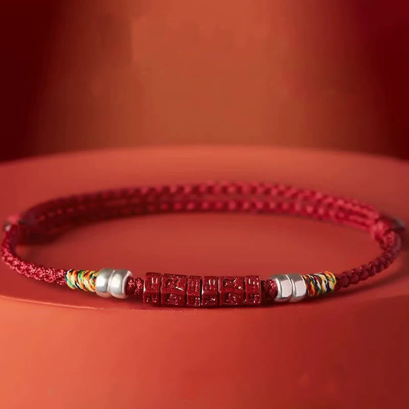 Buddha Stones925 スターリングシルバーオーム・マニ・パドメ・フム辰砂 祝福 子供 大人用ブレスレット