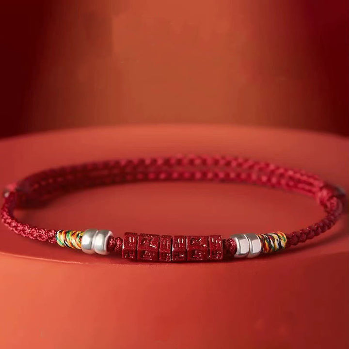 Buddha Stones925 スターリングシルバーオーム・マニ・パドメ・フム辰砂 祝福 子供 大人用ブレスレット