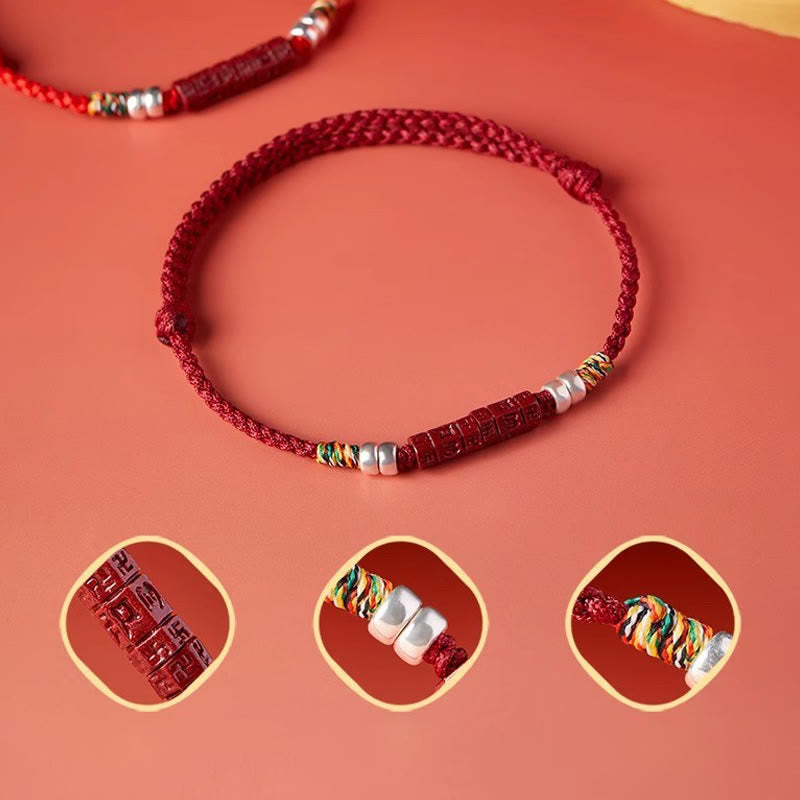 Buddha Stones925 スターリングシルバーオーム・マニ・パドメ・フム辰砂 祝福 子供 大人用ブレスレット