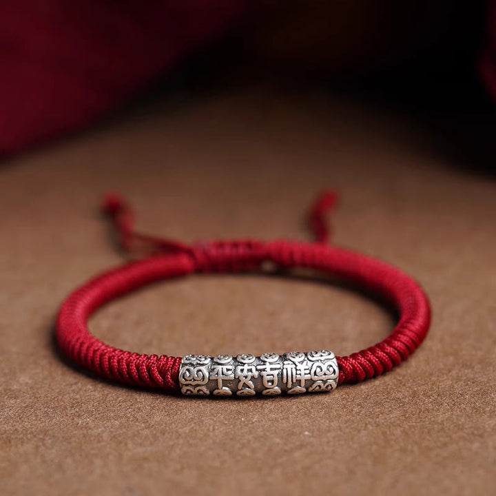 Buddha Stonesハンドメイド999スターリングシルバー平和と幸運繁栄オーム・マニ・パドメ・フム幸運ロープブレスレット