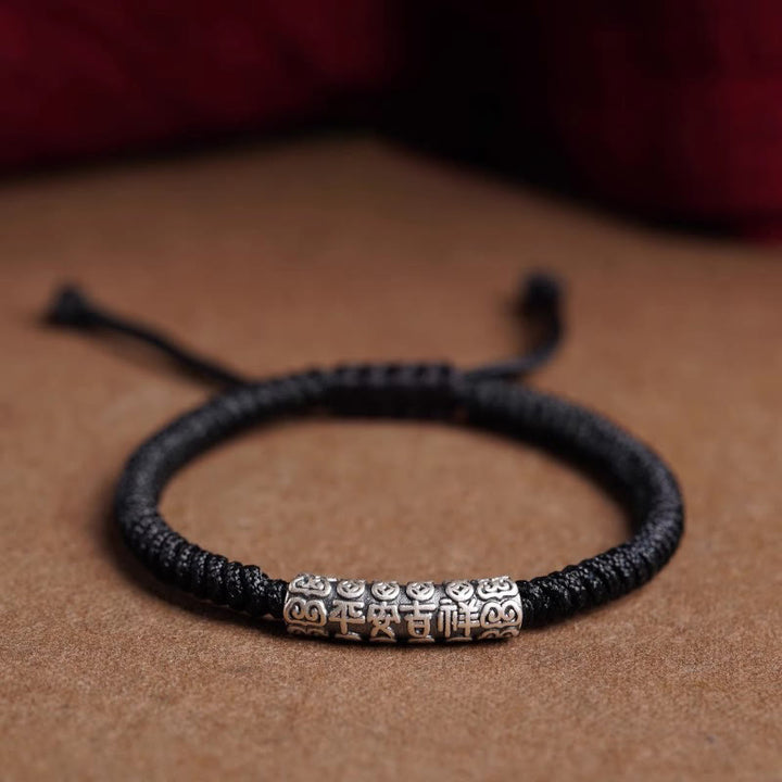 Buddha Stonesハンドメイド999スターリングシルバー平和と幸運繁栄オーム・マニ・パドメ・フム幸運ロープブレスレット