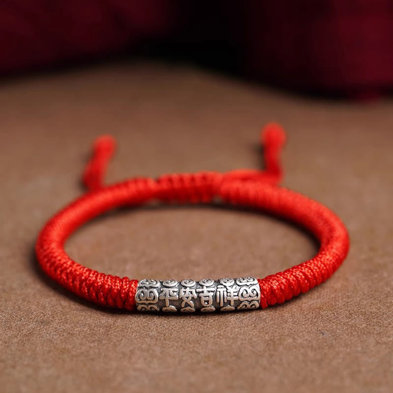 Buddha Stonesハンドメイド999スターリングシルバー平和と幸運繁栄オーム・マニ・パドメ・フム幸運ロープブレスレット
