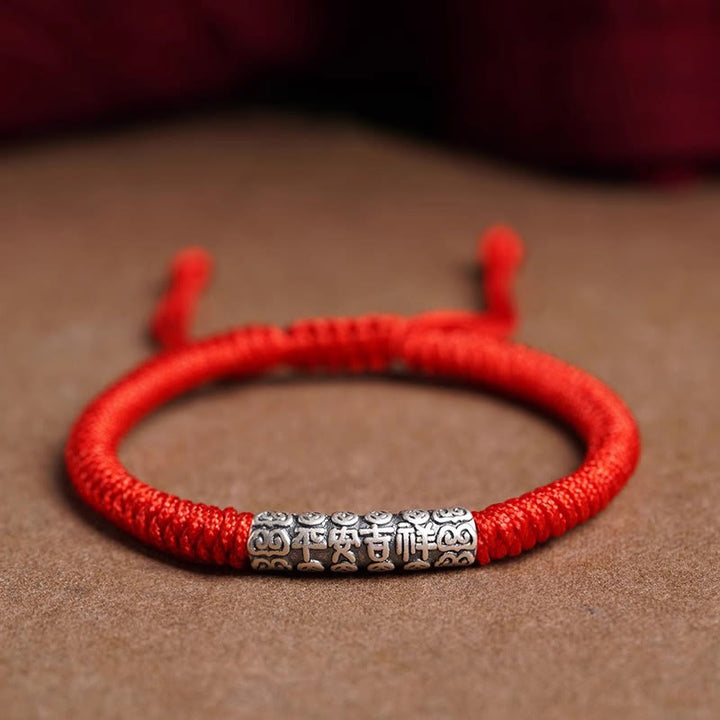 Buddha Stonesハンドメイド999スターリングシルバー平和と幸運繁栄オーム・マニ・パドメ・フム幸運ロープブレスレット