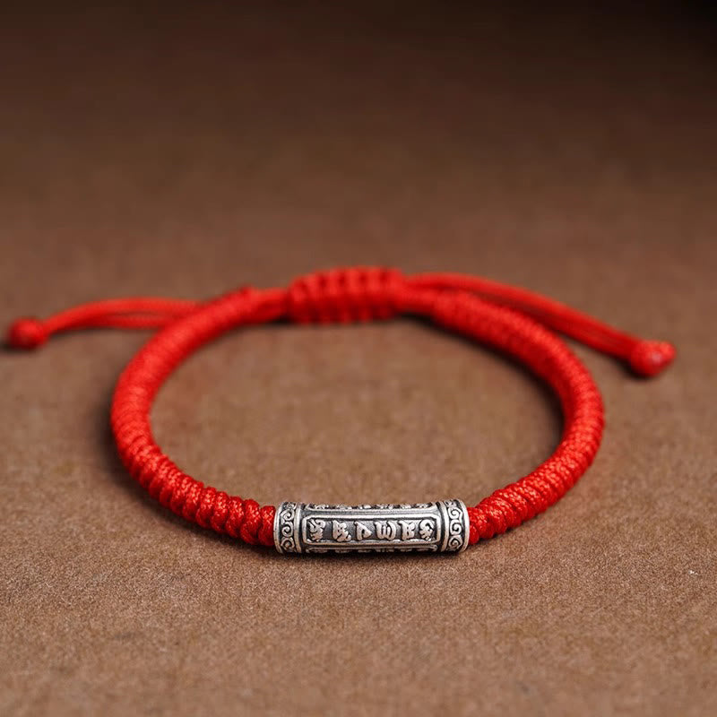 Buddha Stonesハンドメイド999スターリングシルバー平和と幸運繁栄オーム・マニ・パドメ・フム幸運ロープブレスレット