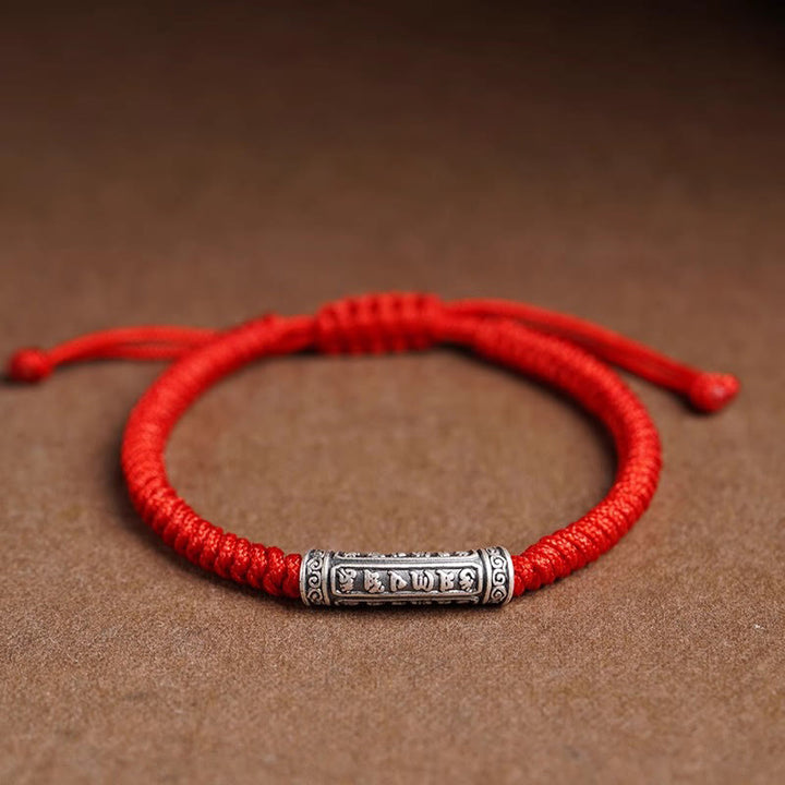 Buddha Stonesハンドメイド999スターリングシルバー平和と幸運繁栄オーム・マニ・パドメ・フム幸運ロープブレスレット
