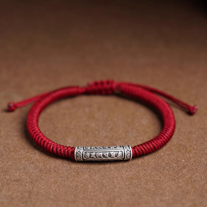 Buddha Stonesハンドメイド999スターリングシルバー平和と幸運繁栄オーム・マニ・パドメ・フム幸運ロープブレスレット