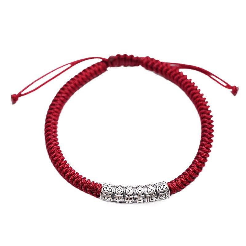 Buddha Stonesハンドメイド999スターリングシルバー平和と幸運繁栄オーム・マニ・パドメ・フム幸運ロープブレスレット