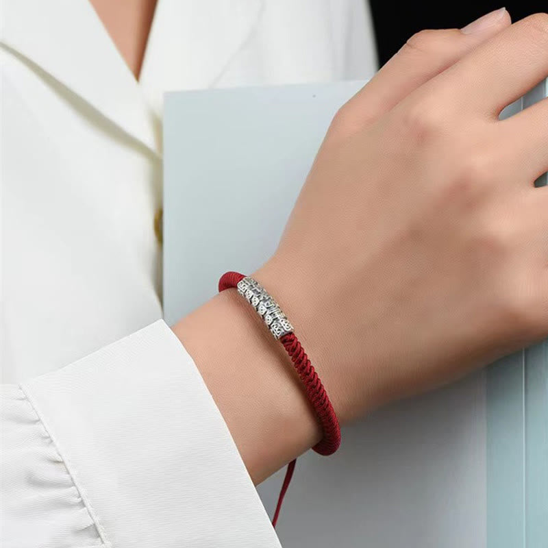 Buddha Stonesハンドメイド999スターリングシルバー平和と幸運繁栄オーム・マニ・パドメ・フム幸運ロープブレスレット - image 8