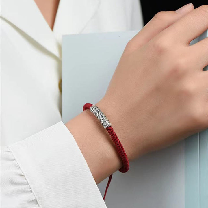 Buddha Stonesハンドメイド999スターリングシルバー平和と幸運繁栄オーム・マニ・パドメ・フム幸運ロープブレスレット - image 8