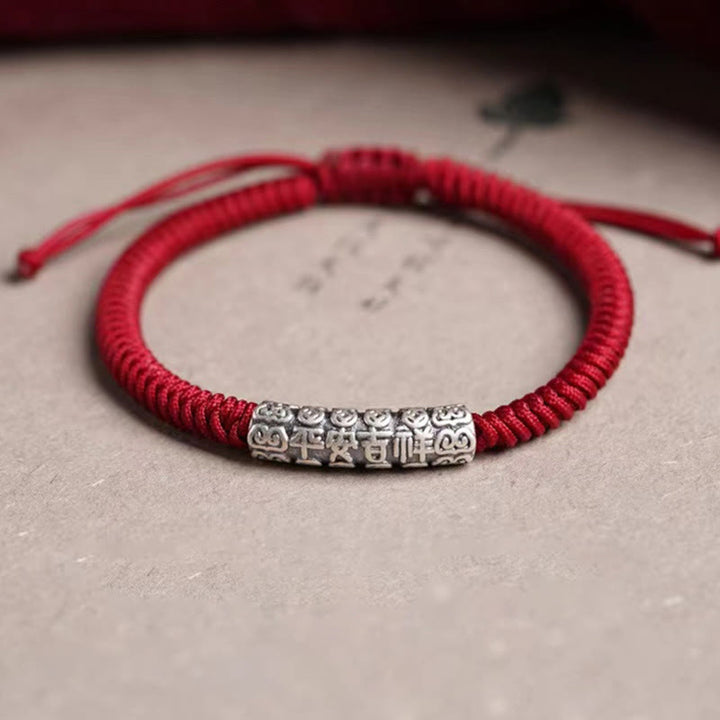 Buddha Stonesハンドメイド999スターリングシルバー平和と幸運繁栄オーム・マニ・パドメ・フム幸運ロープブレスレット